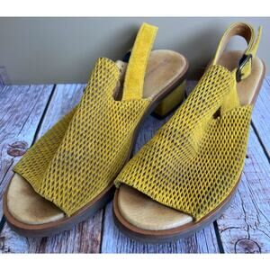 El Naturalista Yellow Suede Leather Slingback Sandal with Block Heel